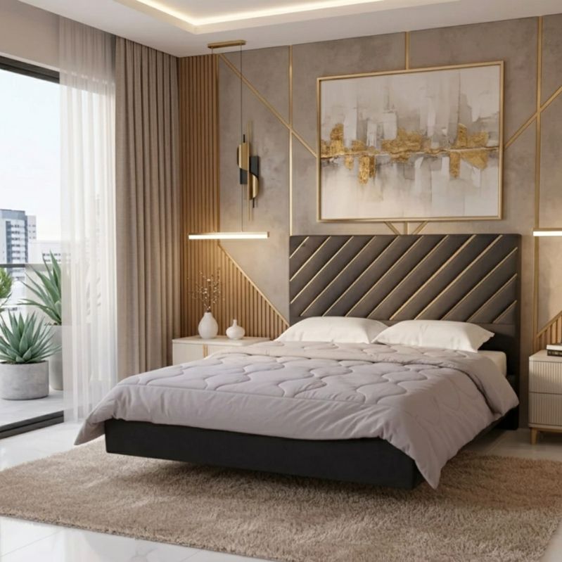 Minimalist Imperial Gold-Trim Bed Frame