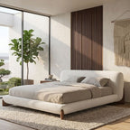 Japandi Minimalist Upholstered Platform Boucle Bed with Wooden Legs