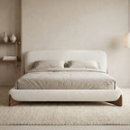 Japandi Minimalist Upholstered Platform Boucle Bed with Wooden Legs