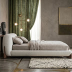 Japandi Minimalist Upholstered Platform Boucle Bed with Wooden Legs