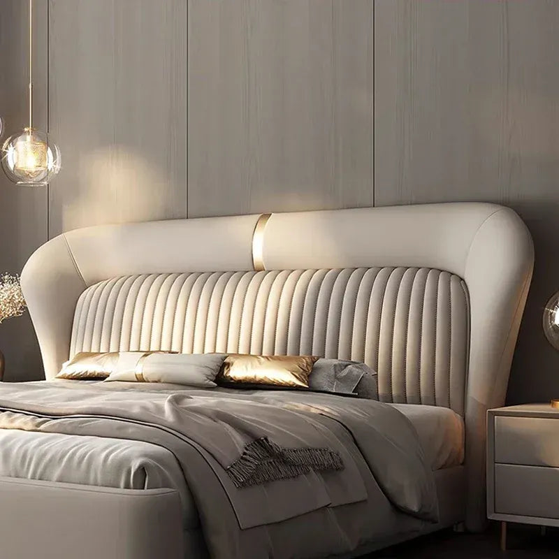 Luxury Fabric King Bed – Modern White Camas De Dormitorios, Beige Color – Stylish and Comfortable Bedroom Furniture