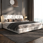 Luxury Modern Leather King Bed with Storage in Black & White. Bed with storage, minimalist bedframe design, modern bedroom design, luxury bedframe design, leather bedframe design. 