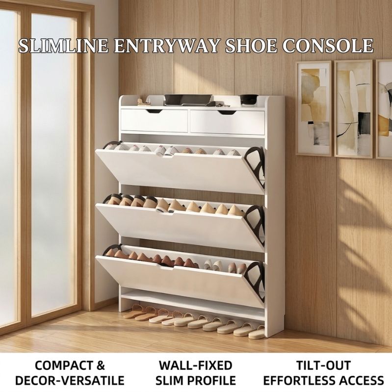 Minimalist Alloy & Ash Entry Shoe Cabinet Design