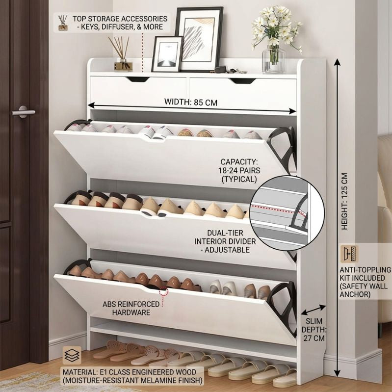 Minimalist Alloy & Ash Entry Shoe Cabinet Design