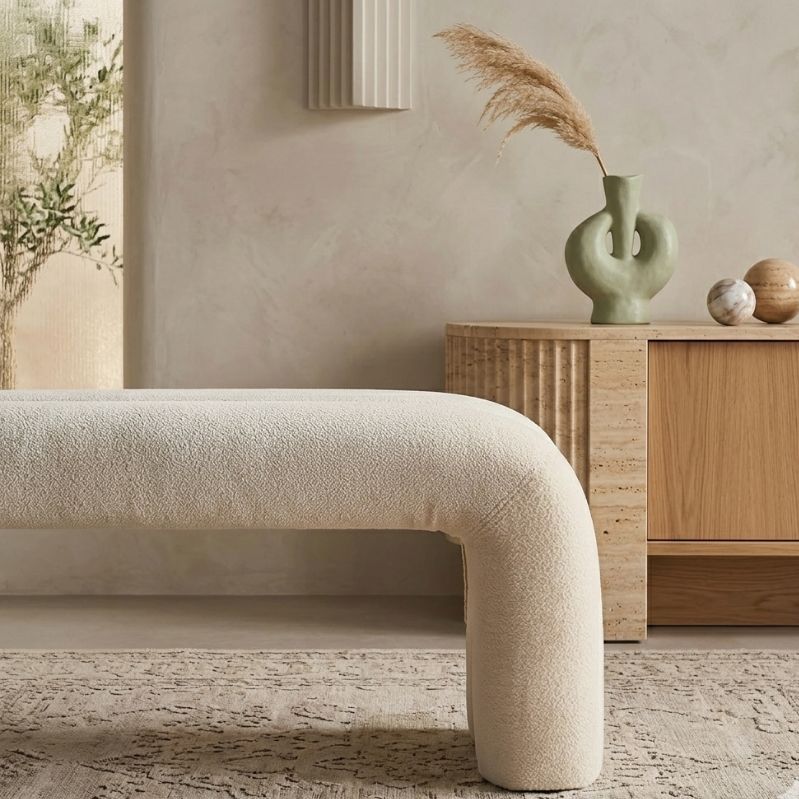 Minimalist Gilded Bouclé Bench