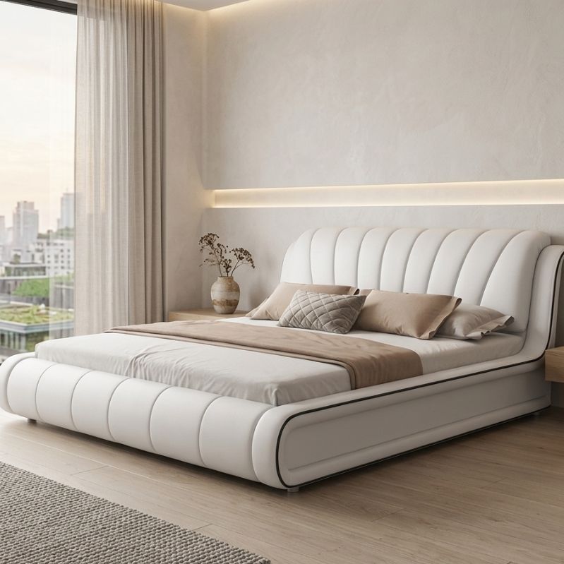 Minimalist Lotus Leather Bed Frame