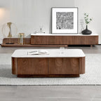 Modern Nordic Walnut Tea Table – Rectangular Rock Panel Design with Storage
