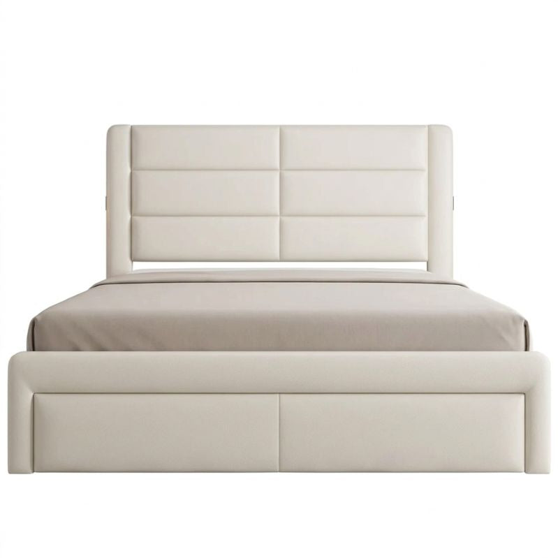 Modern Alora High Upholstered Bed Frame - With Storage and USB Ports