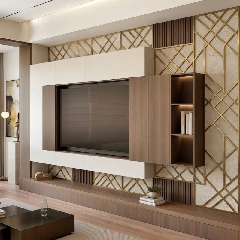 Modern Core Console - Full Customized Pillar Wall TV Panel with Storage Cabinets