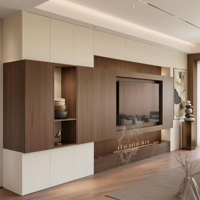 Modern Core Console - Full Customized Pillar Wall TV Panel with Storage Cabinets