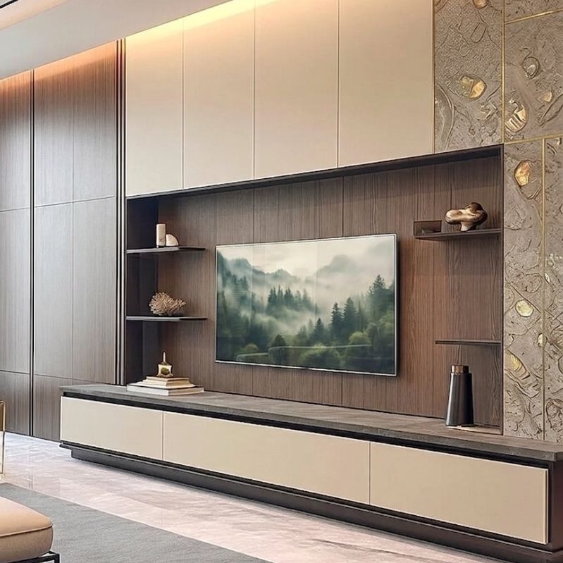 Modern Core Console - Full Customized Pillar Wall TV Panel with Storage Cabinets