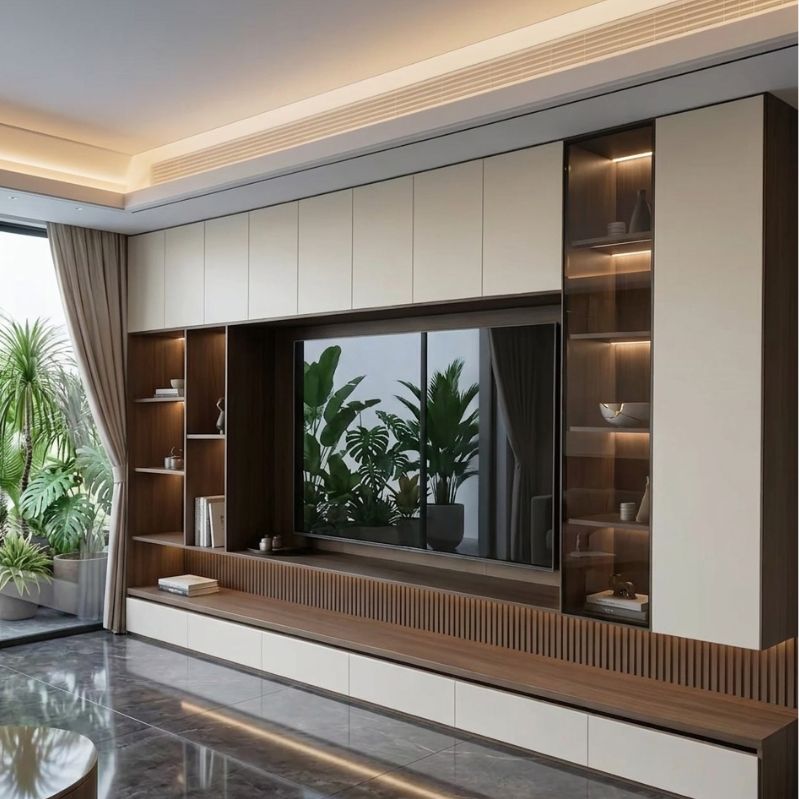 Modern Core Console - Full Customized Pillar Wall TV Panel with Storage Cabinets