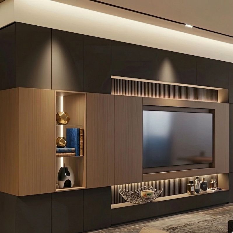Modern Core Console - Full Customized Pillar Wall TV Panel with Storage Cabinets