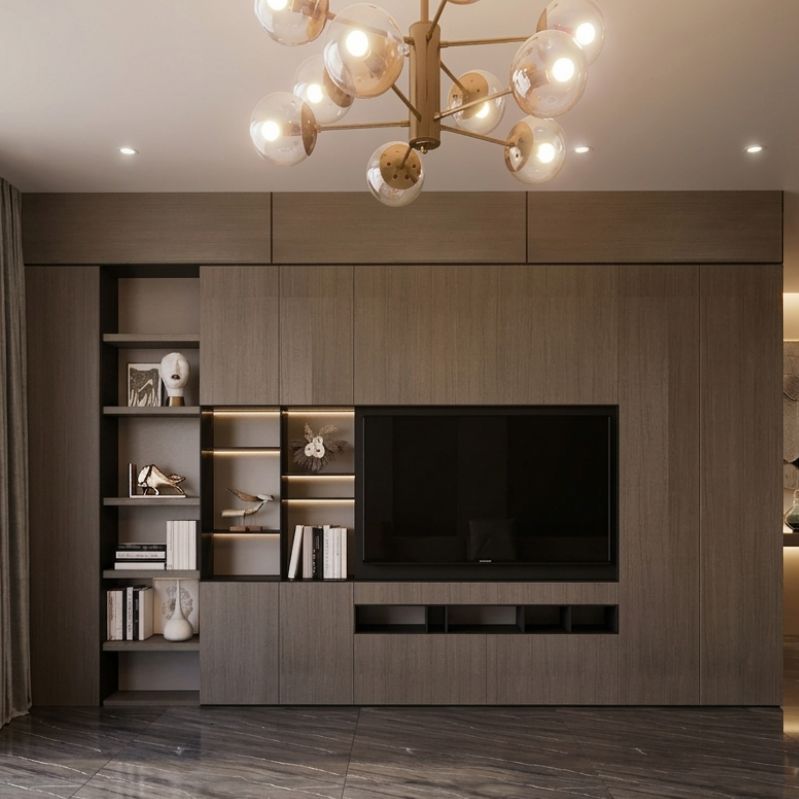 Modern Core Console - Full Customized Pillar Wall TV Panel with Storage Cabinets