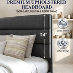 Modern Grid Slate Bed with Channel-Tufted Headboard