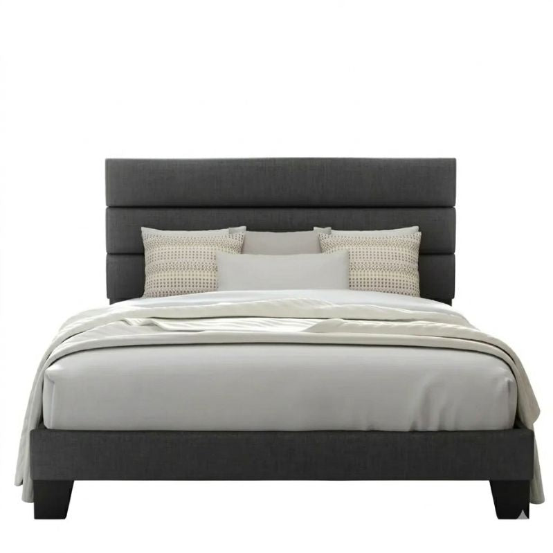 Modern Grid Slate Bed with Channel-Tufted Headboard