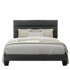 Modern Grid Slate Bed with Channel-Tufted Headboard