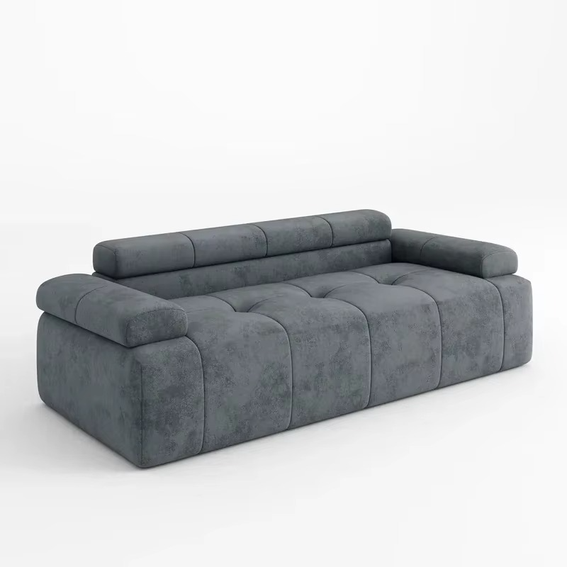 Gray sofa on a white background. Sleeper sofa, Sectional couch, Living spaces, Living room furniture. 