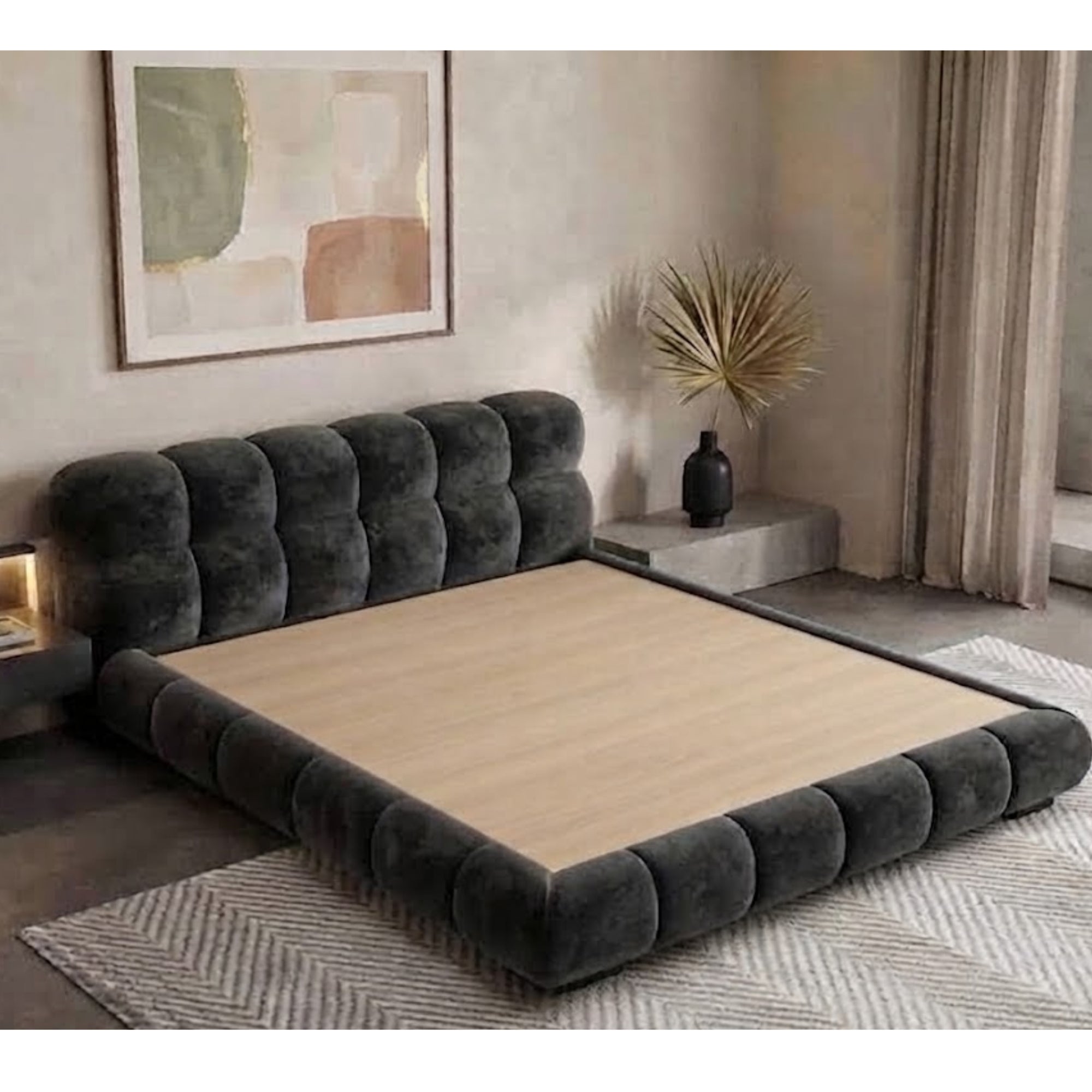Modern Pebble-Tuft Bed Frame