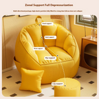 Modern Scandinavian Youth Lazy Sofa Bean Bag Chair Single Bedroom Balcony. 
Yellow bean bag chair with labeled support points in a room setting.