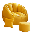 Modern Scandinavian Youth Lazy Sofa Bean Bag Chair Single Bedroom Balcony. 
Yellow bean bag chair with matching pillow and ottoman on a white background. Living room furniture, sectional chair, Living spaces, Beanbag chair.