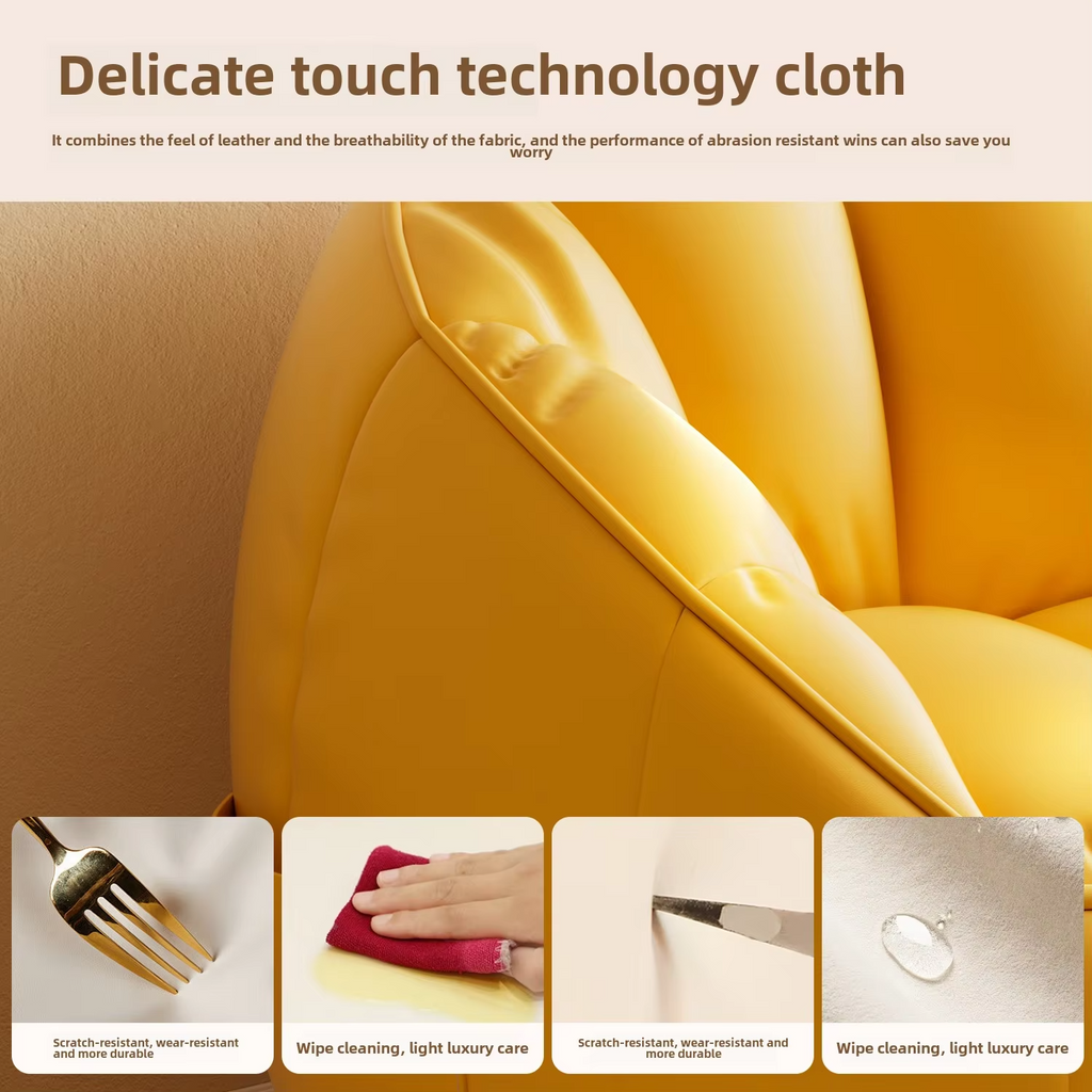 Modern Scandinavian Youth Lazy Sofa Bean Bag Chair Single Bedroom Balcony
Yellow fabric with text about delicate touch technology cloth, showing its properties.