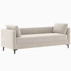 Beige sofa on a white background. Bench chair, sleek modern design, bedroom bench, minimalist bench design, aesthetic bedroom bench, bedroom furniture. 