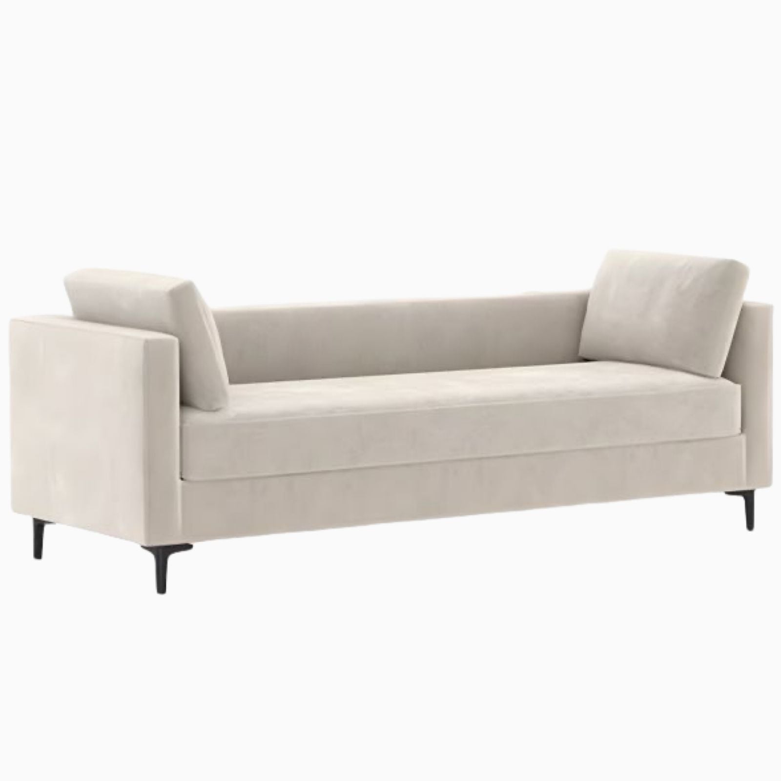 Beige sofa on a white background. Bench chair, sleek modern design, bedroom bench, minimalist bench design, aesthetic bedroom bench, bedroom furniture. 