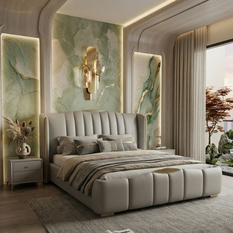Modern Sterling Flute Pillar Bed Frame