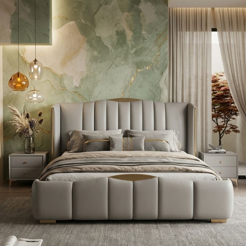 Modern Sterling Flute Pillar Bed Frame