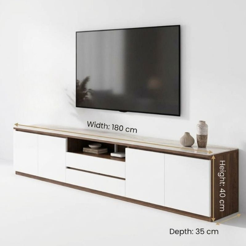 Modern Stratum Credenza TV Cabinet - Linear Walnut Unit