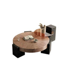 Modern Wooden Coffee Table with Side Top Tempered Glass, New