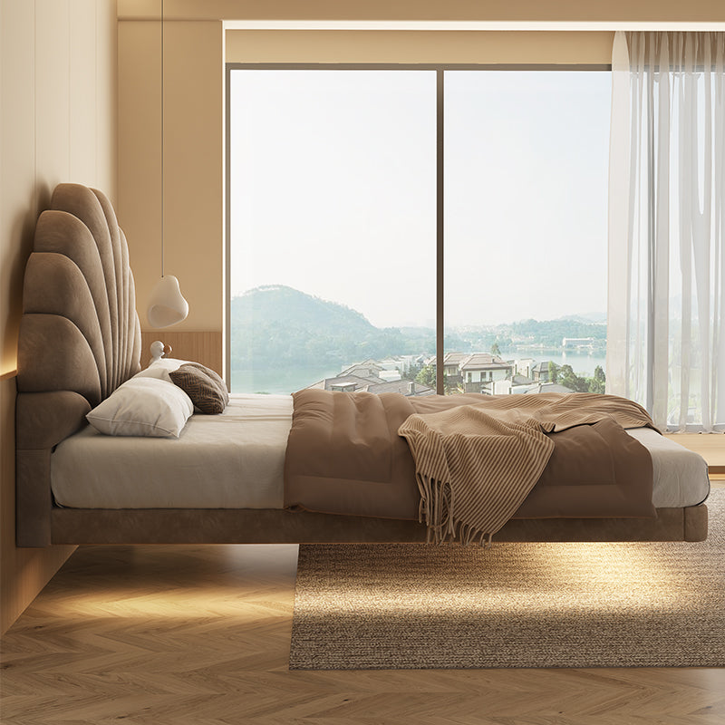 Modern Floating Bed Frame with Floral Design Headboard