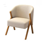 Beige armchair with wooden frame on a white background