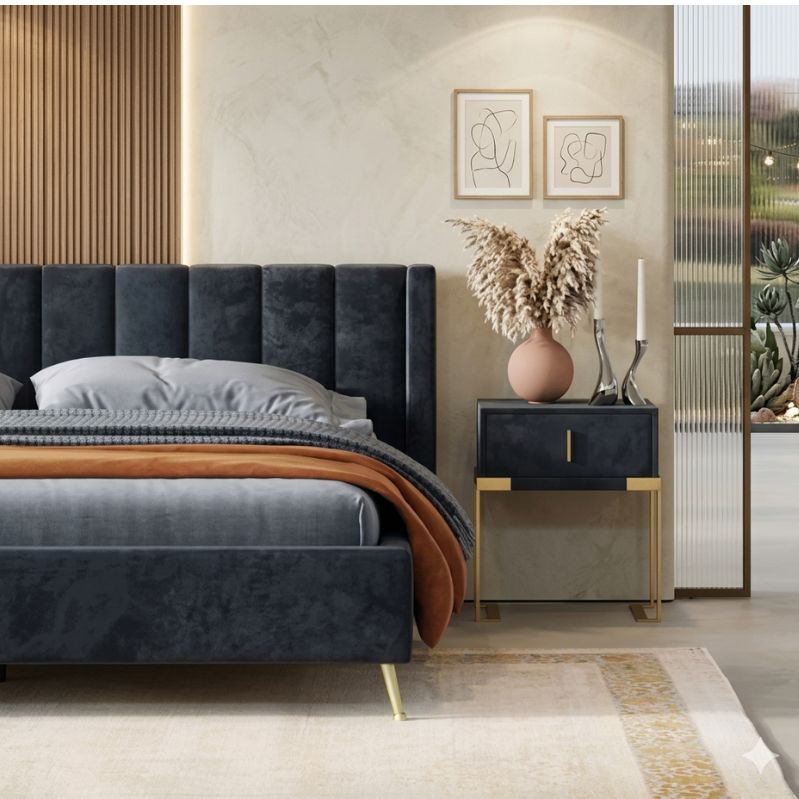 Onyx High-Headboard Luxury Velvet Platform Bed