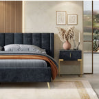 Onyx High-Headboard Luxury Velvet Platform Bed