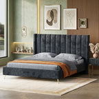Onyx High-Headboard Luxury Velvet Platform Bed