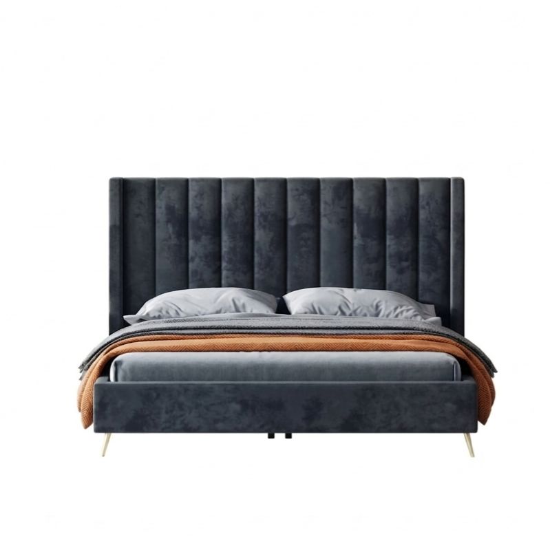 Onyx High-Headboard Luxury Velvet Platform Bed