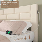 Upholstered Bed Frame with High Headboard, Storage Drawers, USB Charging Ports
