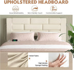 Upholstered Bed Frame with High Headboard, Storage Drawers, USB Charging Ports