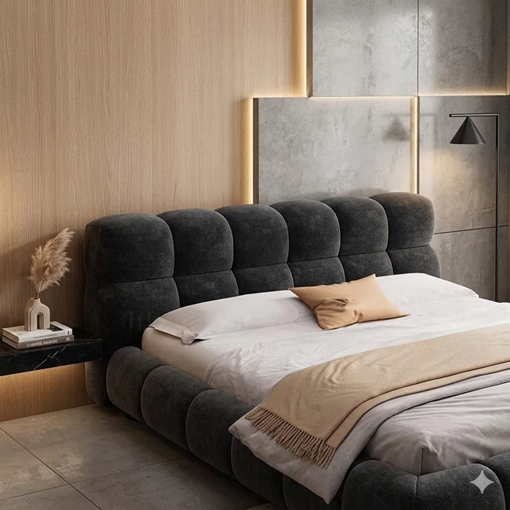 Modern Pebble-Tuft Bed Frame