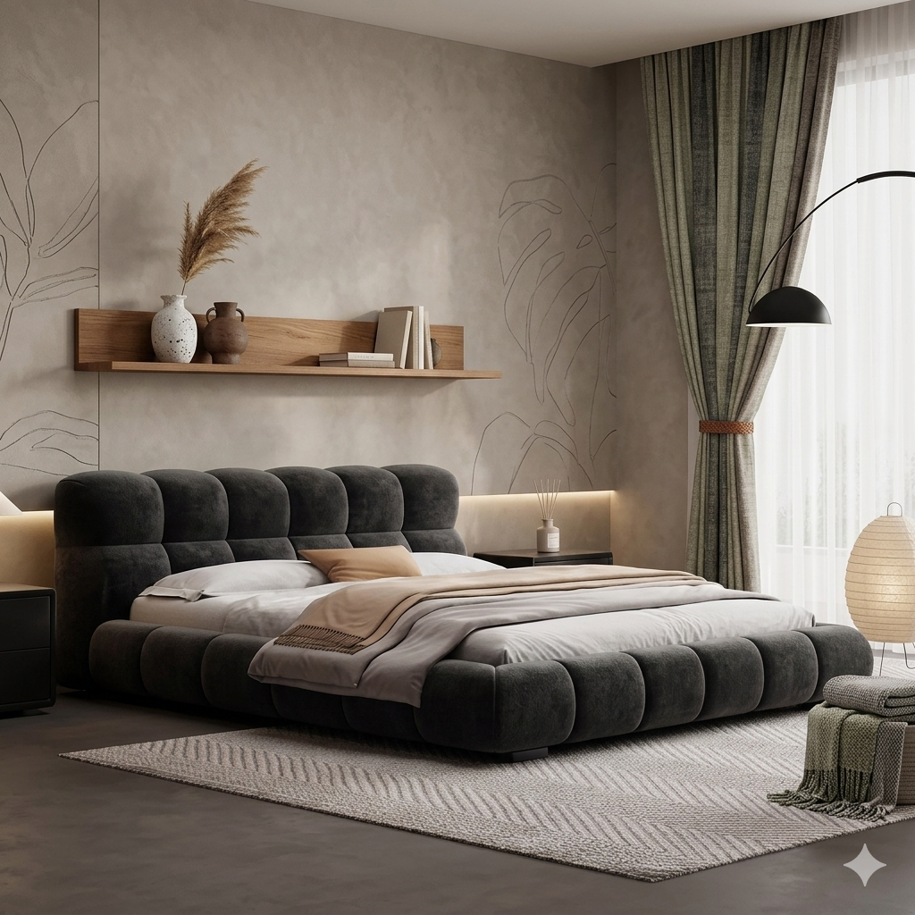 Modern Pebble-Tuft Bed Frame