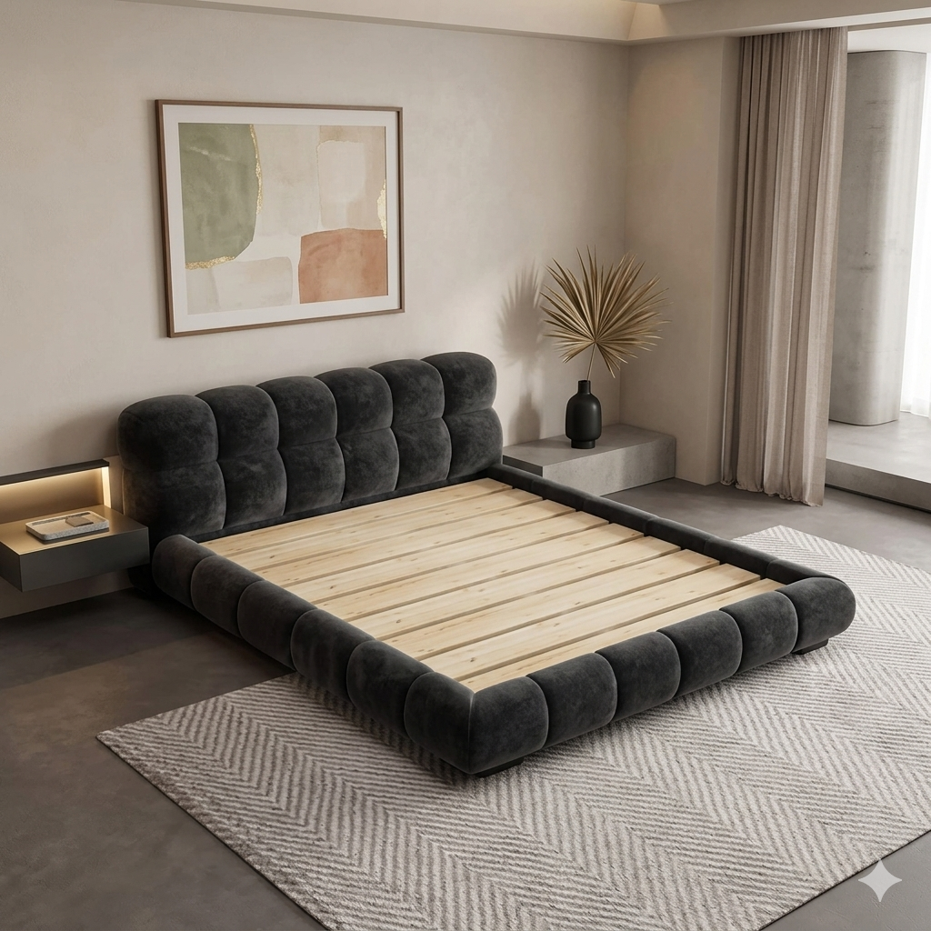 Modern Pebble-Tuft Bed Frame