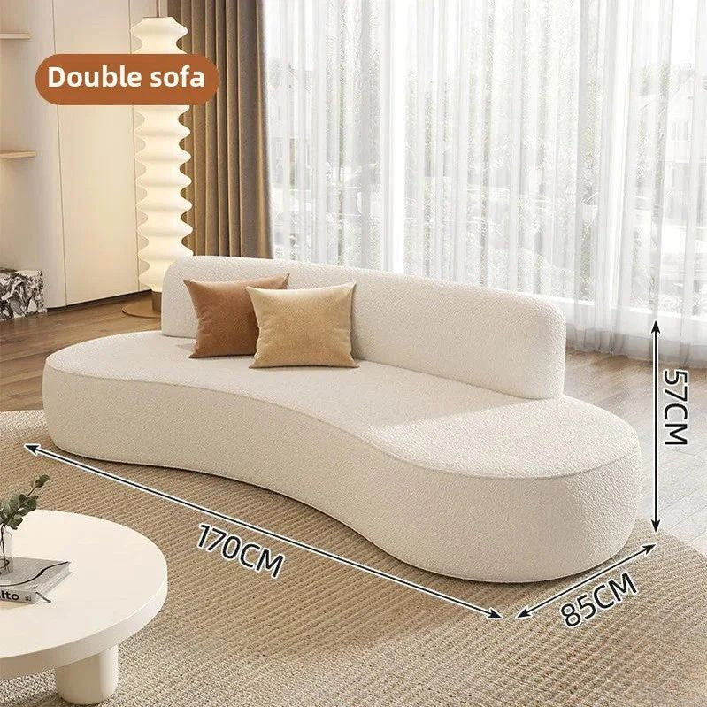 "Philips Modern Trending Minimalist Chix Luxury Sofa. \nWhite double sofa with measurements in a living room setting"