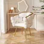 "Premium Cloud Style Vanity Chair For Dressing Table. White chair with gold legs in a stylish room setting"