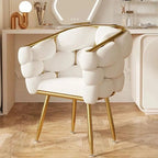 "Premium Cloud Style Vanity Chair For Dressing Table. Modern white chair with gold accents in a stylish interior setting"