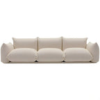 Puffy European Style 3-Seater Sofa. Beige sofa with rounded cushions on a white background. Aesthetic minimalist sofa, 3 seater sofa design, European sofa design, modern sofa design. 