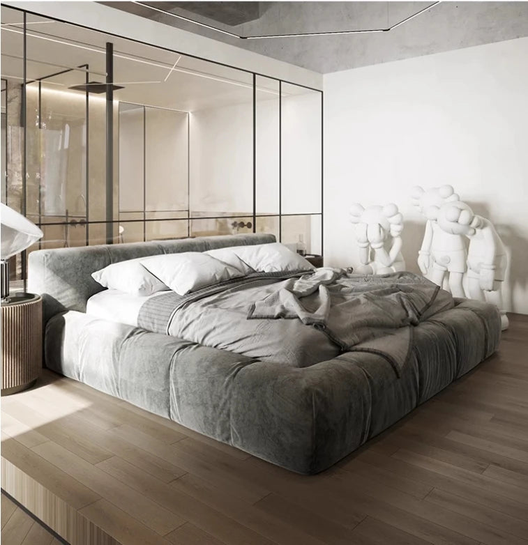 Astrid Velvet Fabric Low Headboard Bed