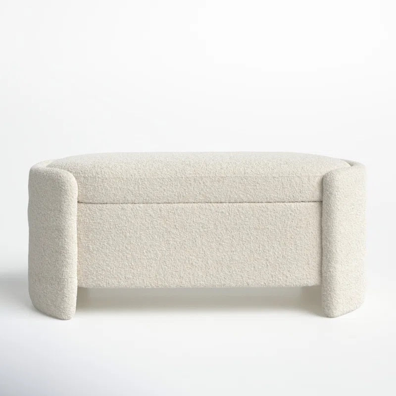 White textured storage bench on a white background. Bedroom furniture, Chair with storage. 