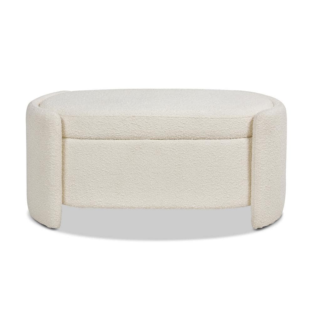 "Round ottoman with a textured surface on a white background"
